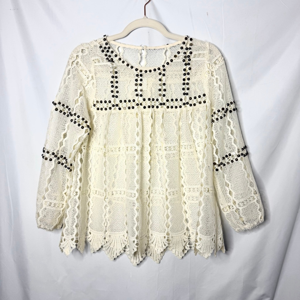 Maeve Ivory Lace Studded Blouse Size Small